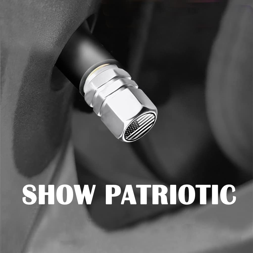 Dsycar 12 Pack Chrome American Flag Valve Stem Cap Aluminum Hexagon Design, with Rubber Ring, Universal fits Cars, Trucks, Motorcycles, Bicycles (Hexagon Silver/American Flag)