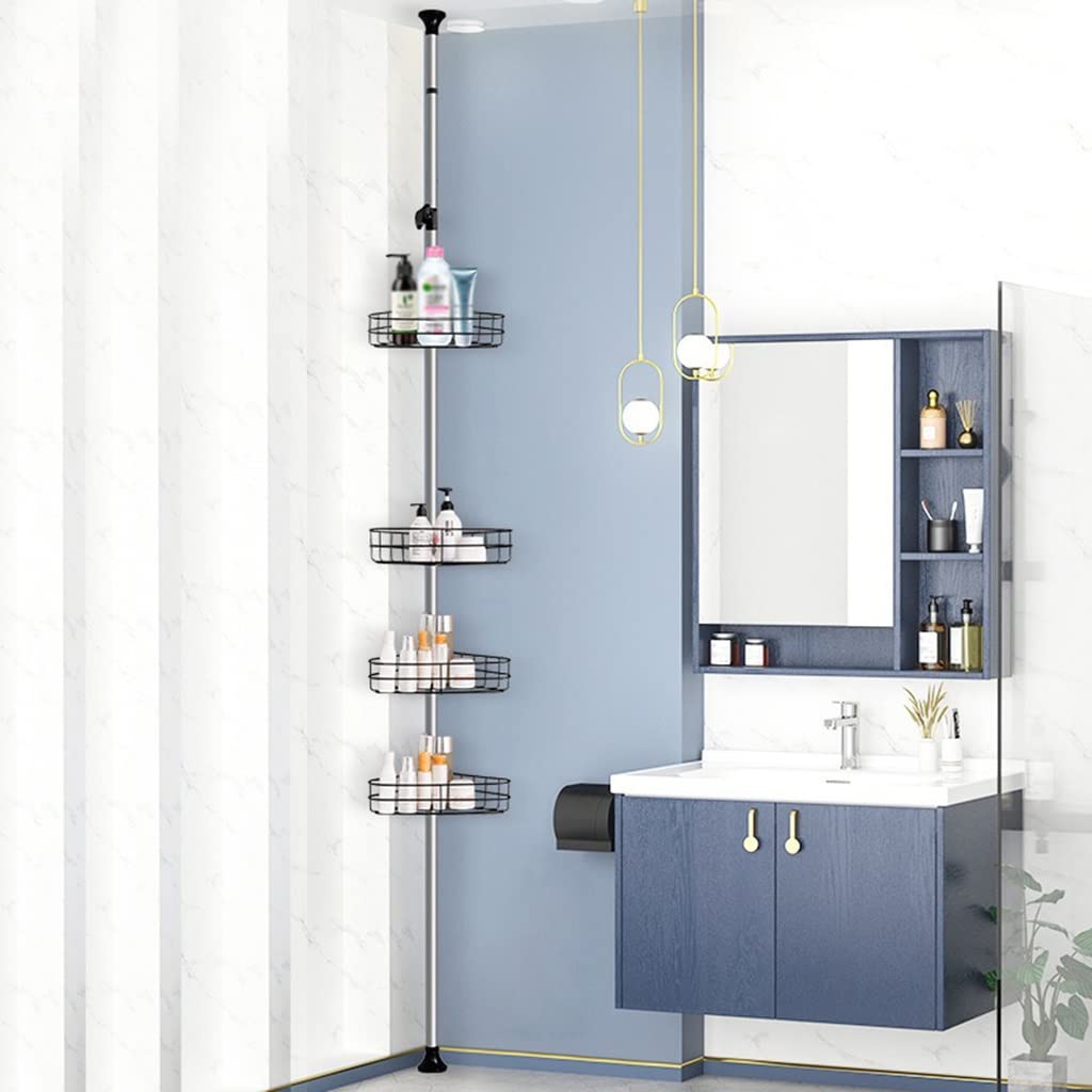 GIZNXBA Estanteria Ducha Telescopica Estanteria Baño Sin Taladro Estantes De Ducha Inoxidables A Prueba De Herrumbre, Soporte De Almacenamiento para El Cuarto De Baño (Color : /Black, Size : 4 Tier)