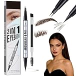 Eyebrow Pencil, Magic 2-in-1 Eyebrow Pen Pro - Waterproof Microblading Brow Pencil with 4 Tips, Creates Natural Hair-Like Brows, Long Lasting All Day Makeup for Women, Dark Brown