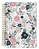 bitCNY Floral Notebook 5.5x8.3 Inches – Pink and Navy Flower Design Journal for Women, Aesthetic Writing Notebook with Gold Spiral