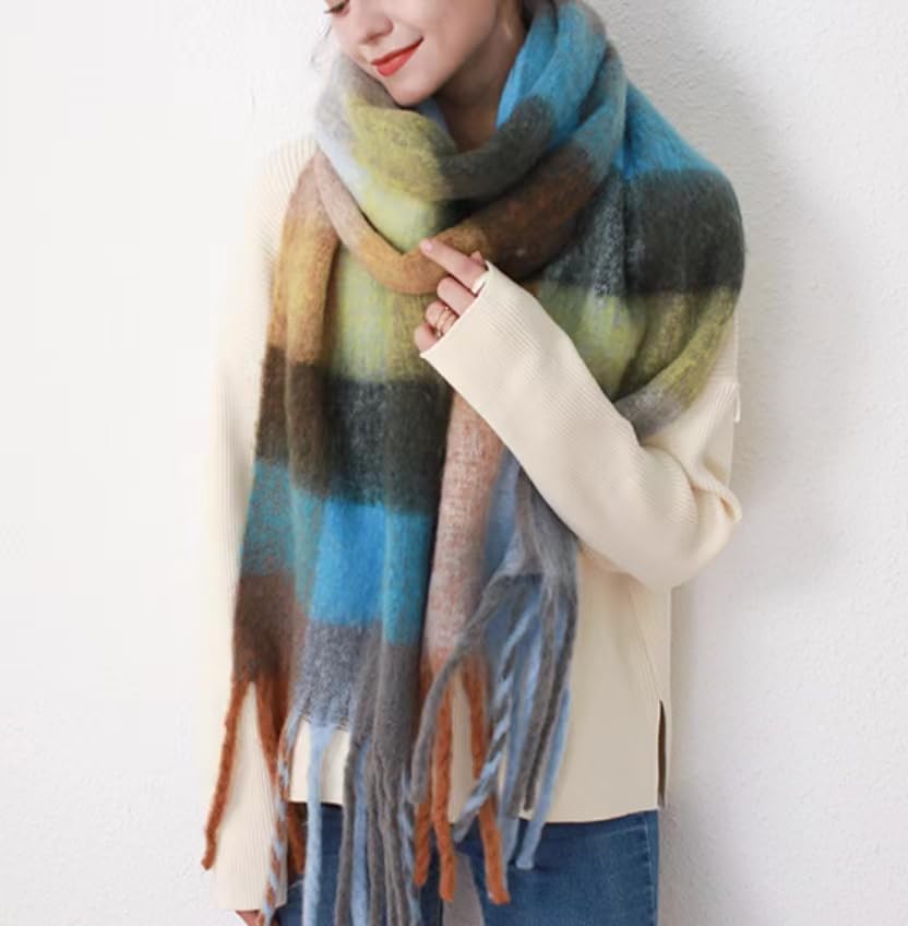 Large Chunky Winter Scarf for Women Colorful Plaid Cashmere Feel Oversized Blanket Scarves Thick Pashmina Shawl Wraps3
