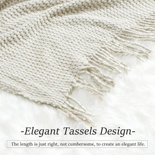 BLAGIC, Gestrickte Kuscheldecke, Grau-Weiß mit Quasten, Wohndecke, Auch als Schultertuch oder Schal, Leicht, weich, gemütlich… – Ansicht 4