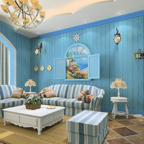 Image of Self-Adhesive Wallpaper Waterproof Old Furniture Vinyl Stickers Wooden Door Wardrobe Desktop PVC Wall Papers 45 X 304 CM- (Blue Wooden Planks)