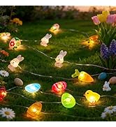 Galetcy Easter Decorations String Lights 20FT 60 LED Lighted Egg Bunny Indoor Outdoor Light Strin...