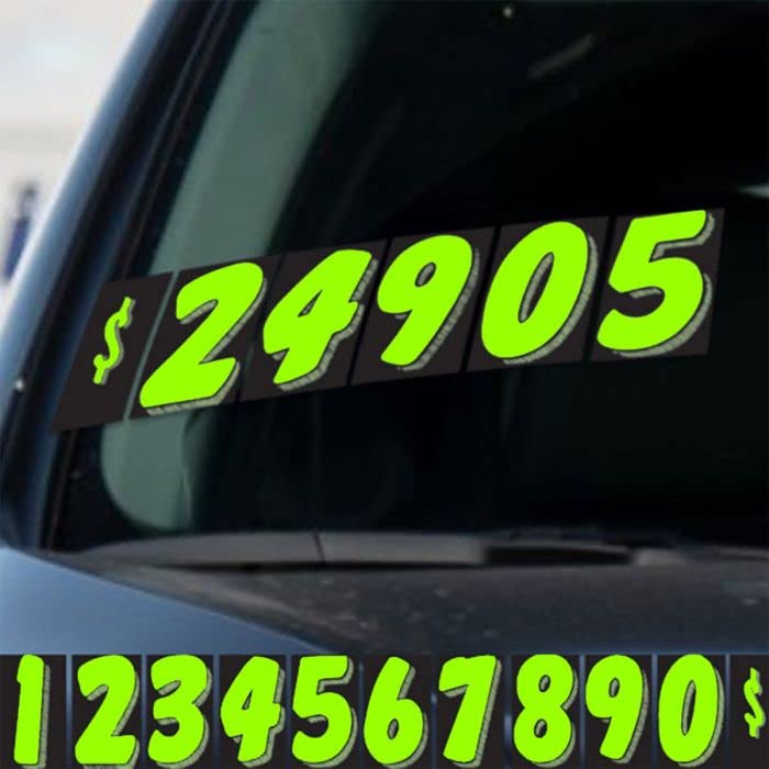Value KIT (25 Dozen) 7 1/2 Inch Chartreuse Green & Black Vinyl Numbers Decals for Car Windshield Pricing