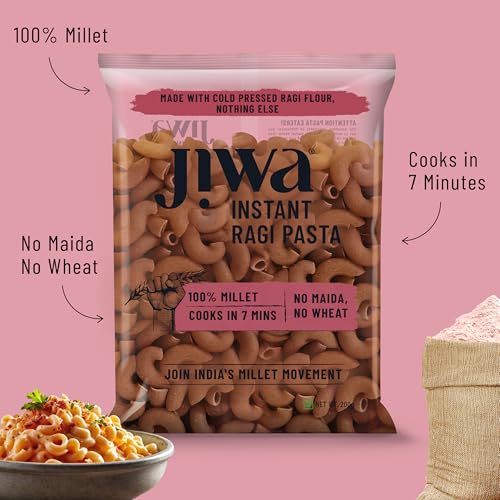 Image of Jiwa Instant Ragi Macaroni Pasta | 200 G | Cooks In 7 Minutes | Ready To Cook | 100% Millet | No Maida, No Atta | Gluten Free