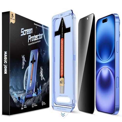 Image of MAGIC JOHN 2 Pack for iPhone 15 /16 6.1 inch Privacy Tempered Glass Screen Protector, Bubble Free, HD Clear, Easy Installation