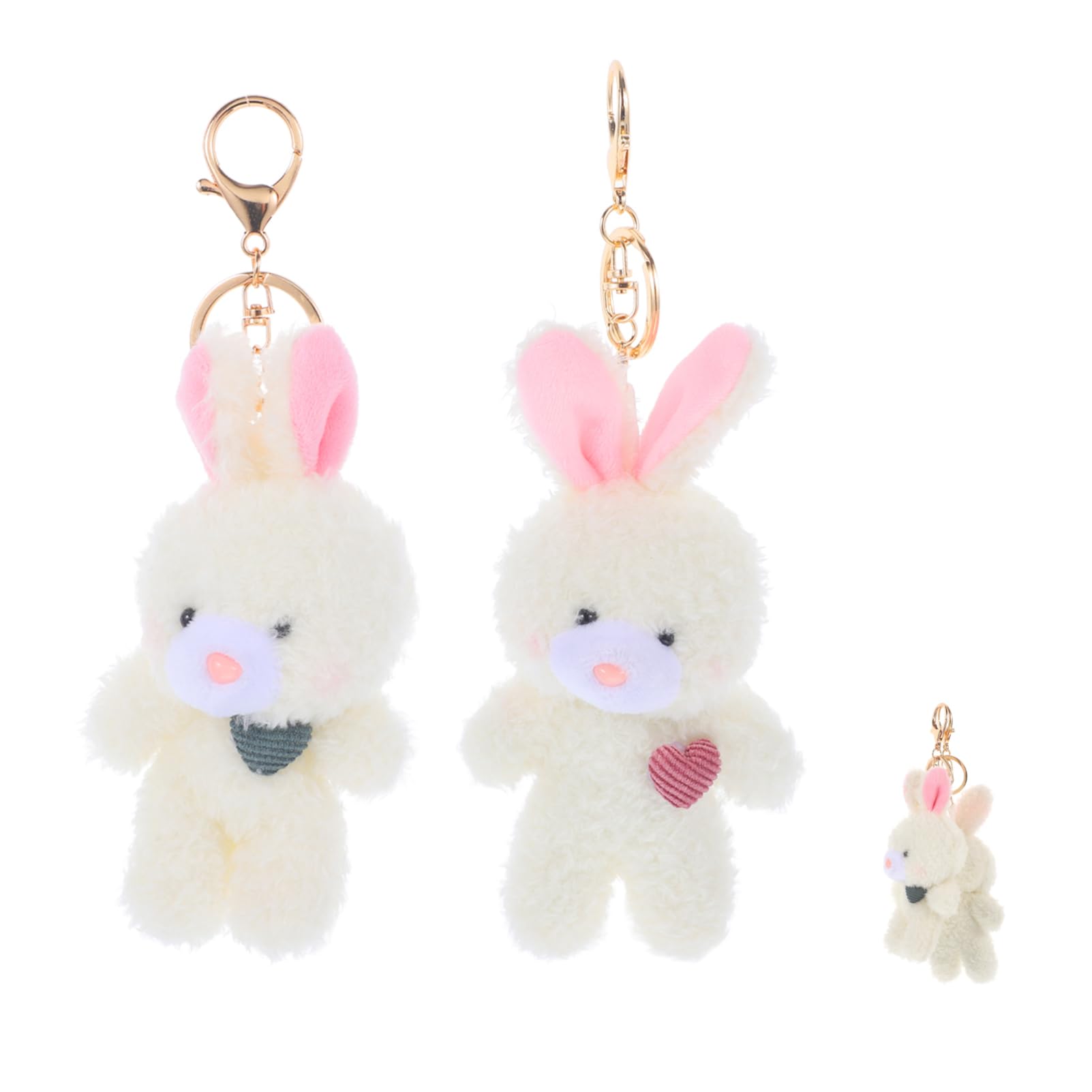 COLLBATH 2Pcs Plush Bunny Keychain Cute Rabbit Keychains for Backpack Charms Heart Designs Adorable Stuffed Animal Accessories