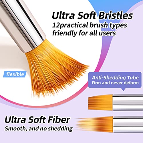 Gswoi 12 Pcs Nail Art Brushes Set, Nail Design Brushes For Nail Art，Nail Brushes For Acrylic Application Set,3D Nail Art Supplies For Nail Design, Gel Polish Painting,Nail Art Tools，Nail Clean Up Brush，Acrylic Nail Brush For Salons And Home #TOP7