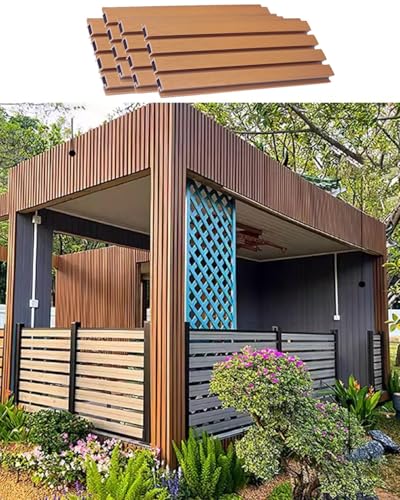 Valla Jardin Exterior Valla Decorativa de Listones para Terraza de 6 Pies de Altura, Compuesto de Plástico Y Madera Texturizado Acanalado de Alta Resistencia, Protección de Privacidad para Jardín de T