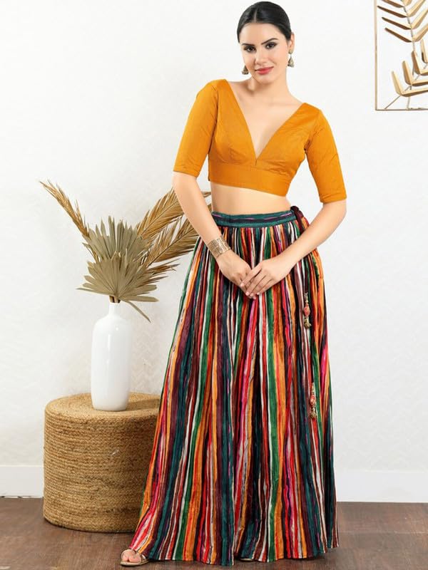 Image of Dupion Silk Solid Non Padded Saree Blouse Top V-Neck Short Sleeves Hook and Eye Closure and Tie-Up Back Choli