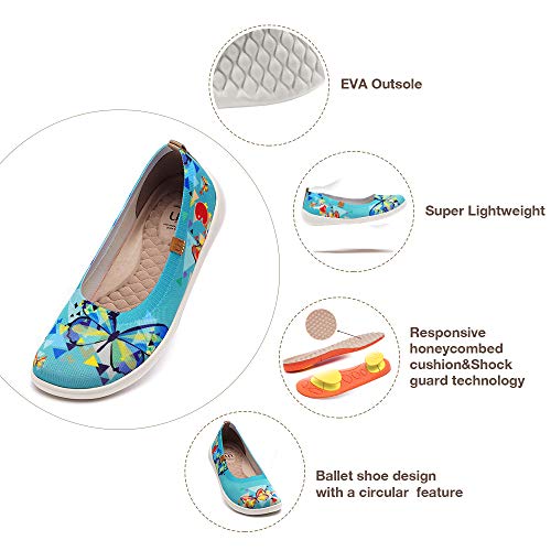 Uin Women's Ballet Flats Cute Casual Fancy Knit Art Painted Comfort Soft Round Toe Shoes Cubic Butterflies (41) #TOP6