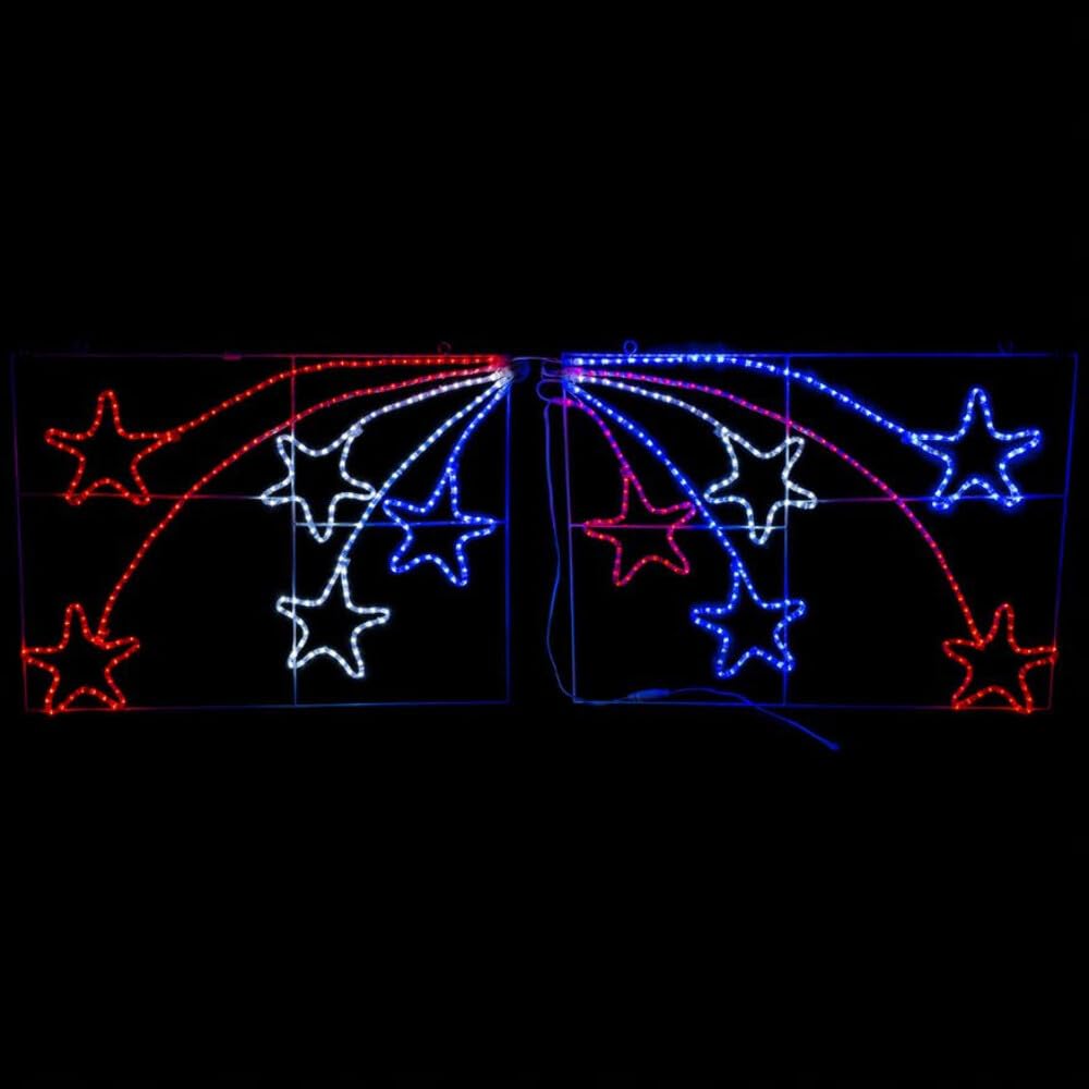 LED Rope Light Patriotic Falling Stars Motif - Lighted Silhouette - Red, Cool White, and Blue - 87 Inch