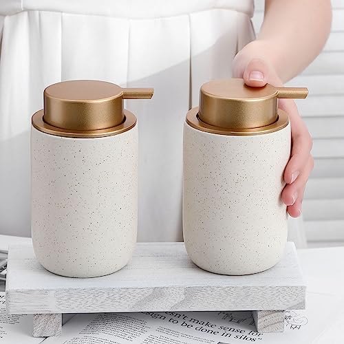 Image of Hand Soap Dispenser for Bathroom Decro, Ceramic Liquid Pump Bottles Refillable Dish Dispenser for Kitchen Farmhouse Colleage Dorm, Matte Beige