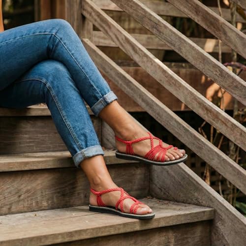 Image of Plaka Flat Sandals for Women Palm Leaf