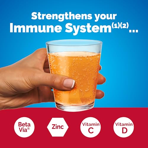 Image of Emergen-C Immune+ Triple Action Immune Support Powder, BetaVia (R), 1000mg Vitamin C, B Vitamins, Vitamin D and Antioxidants, Super Orange, Back to School Essentials - 50 Count, Pack of 6