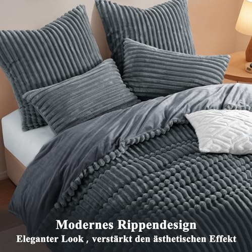 RUIKASI Winter Flanell Bettwäsche 220 x 240 Grau 3teilig, Plüsch und Warm – Ansicht 3