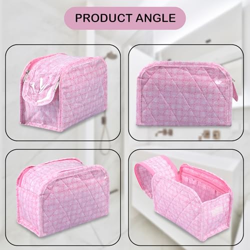 Image of Kuber Industries PVC Laminated Jewellery Pouches for Storage Necklace & Bangles with Zip | Jewellery Kit /Bag /Organiser for Women | Check D Shape Print - Pink