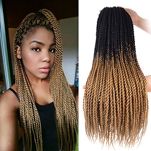 Ameng Twist Crochet Hair Extensions, Ombre Crochet Braids Senegalese Twist Hair 5Packs Twist Crochet Braiding Hair(24"Black-Light Brown)