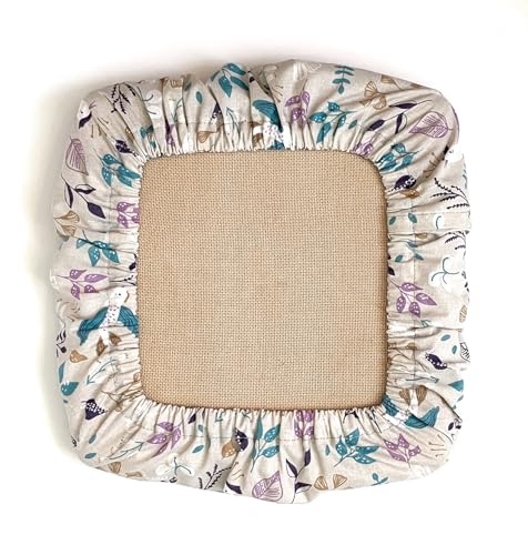 Grime Guard Q-Snap 8 x 8 inch, Cotton Cover Nurge size 3 Hoop Square Embroidery Cross Stitching Quilting Punch Needlework DIY Craft Sewing Purple Bird Flowers Fabric