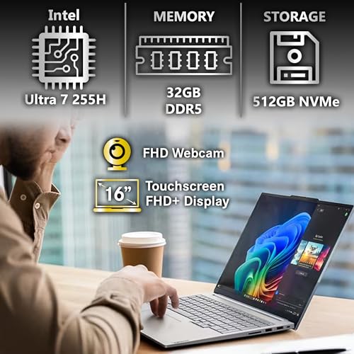 Image of Lenovo ThinkBook 16 Gen 8 AI Business Laptop, 16 inch Touchscreen FHD+, Intel Ultra 7 255H, 32GB DDR5, 512GB NVMe, WiFi 6E + BT, HDMI, Fingerprint Reader, Backlit Keyboard, FHD Webcam, Win 11 Pro