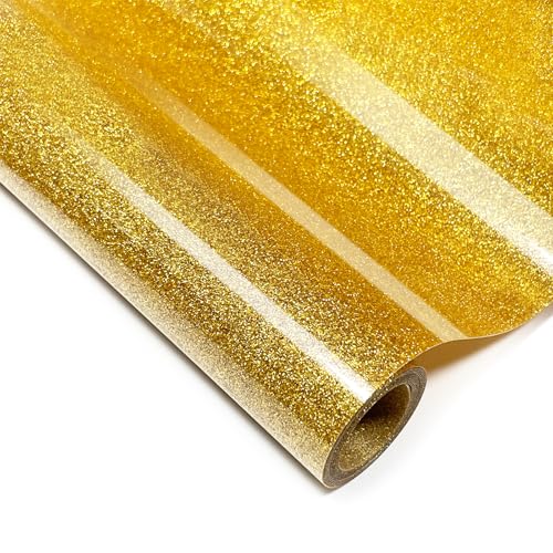 Image of Golden Glitter HTV Heat Transfer Vinyl, 12 inch x 5ft lron on Vinyl, for T-Shirt Ironing, Vinyl HTV Easy to Cut and Weed, The Best Choice for DIY Creativity. (Golden, 12 inch x5ft)