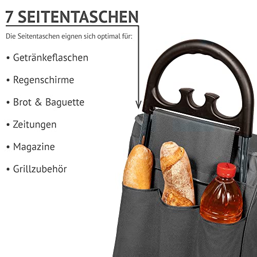 Einkaufstrolley XL Himy Einkaufsroller in grau mit 78L - Trolli Handwagen mit leisen Gummi Rädern bis 50kg inkl… – Bild 5