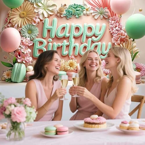 Image of Happy Birthday Backdrop Decorations for Women 72x44 inch Banner Background Party Supplies Daisy Flower Backdrop Photography for Girls Floral Balloon Banner Wedding Baby Shower Decor