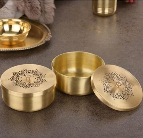 Acewood Brass Container,Brass Canister,Snack Bowls,Nuts Box,Tabletop Containers, Dry Fruit Box, Snacks Container With Lid,Beautifully Designed Multipurpose Brass Bowls With Lid(Set Of 2). #TOP22