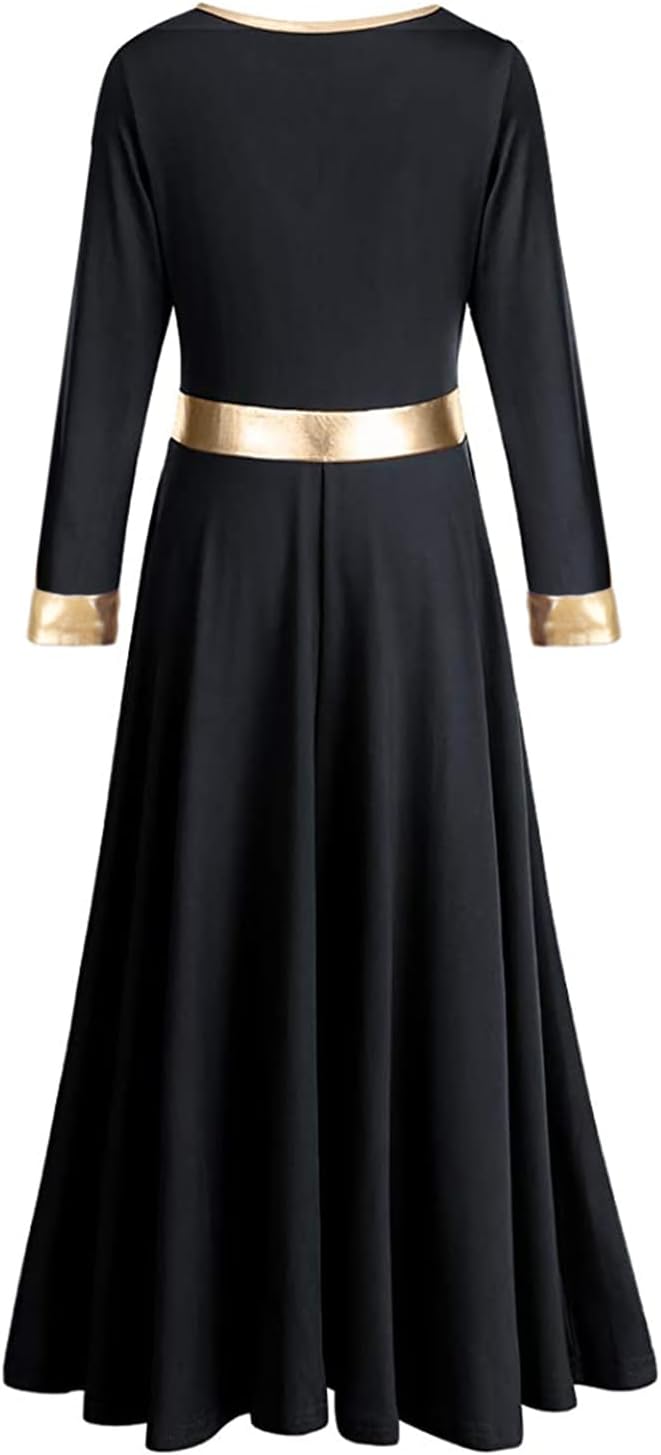 Girls Parise Dance Dress Long Sleeve Loose Fit Liturgical Worship Costume Metallic Gold Church Robe