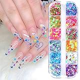 CHANGAR Butterfly Nail Art Glitter Sequins, 3D Laser Butterfly Nail Decals Sticker Holographic Nail