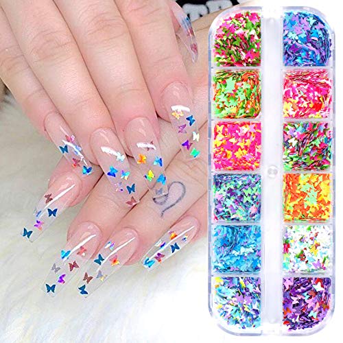 Changar Butterfly Nail Art Glitter Sequins, 3D Laser Butterfly Nail Decals Sticker Holographic Nail Sparkle Glitter For Manicure Make Up Diy Decals Decoration … #TOP2