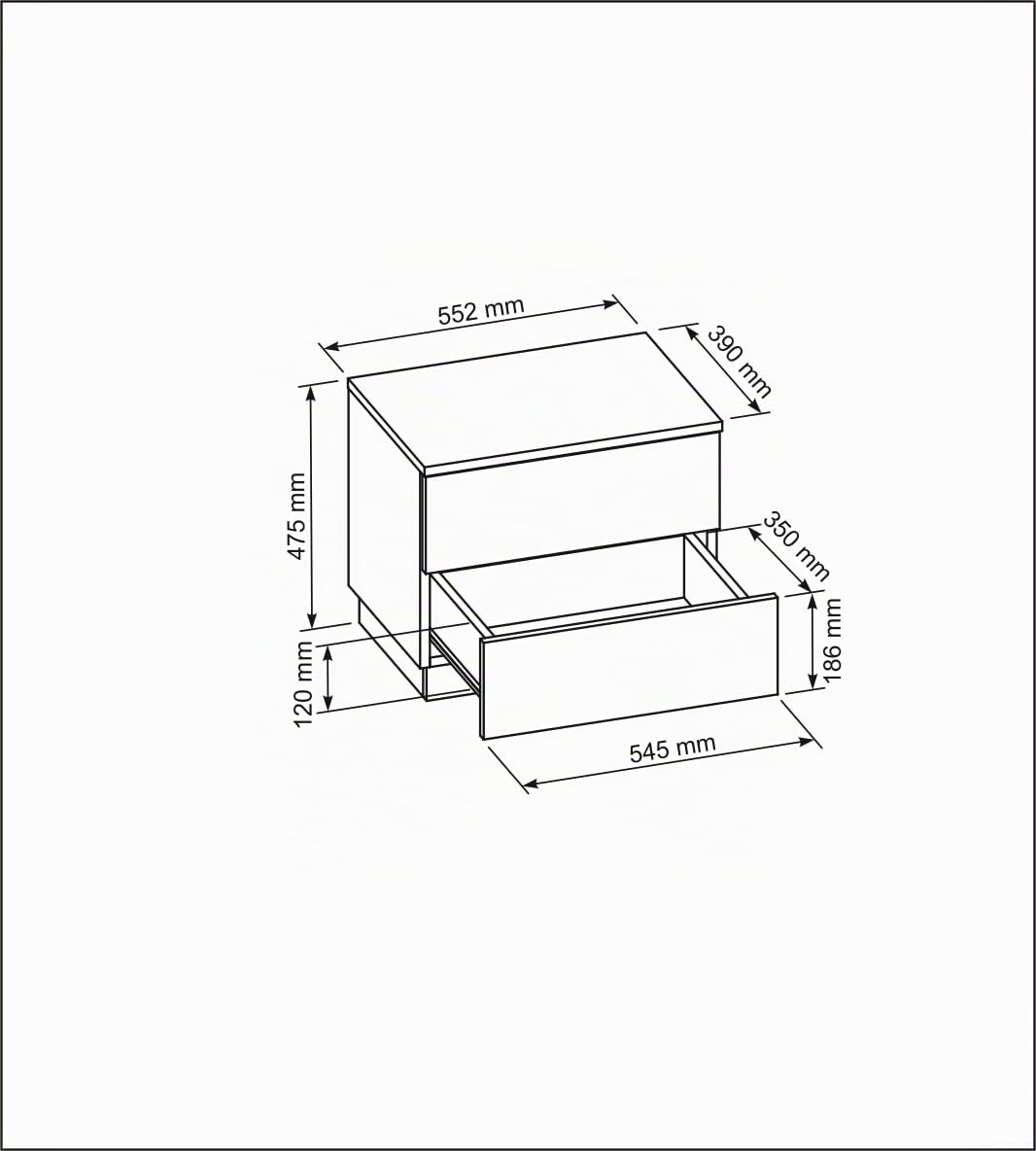 meble masztalerz Comodino con LED - Bianco con Frontale Lucido - Frontali dei tavoli lucidi - con 2 cassetti - 55,2 cm - Cassetti Senza Maniglie - Comodini Camera da Letto