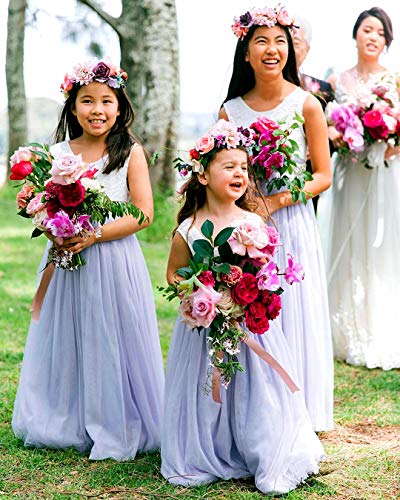 Image of 2Bunnies Girl Peony Lace Back A-Line Straight Tutu Tulle Party Flower Girl Dress