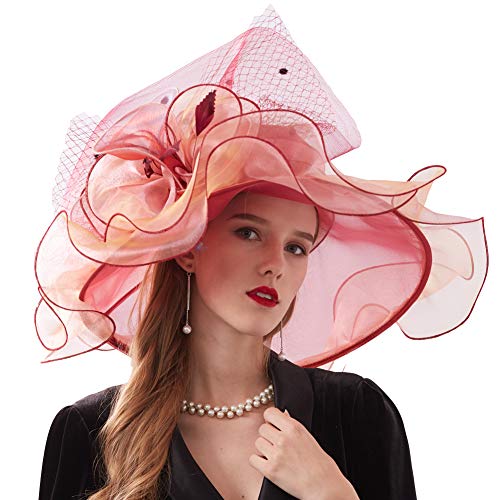 Sombrero de organza para mujer con ala ancha para boda