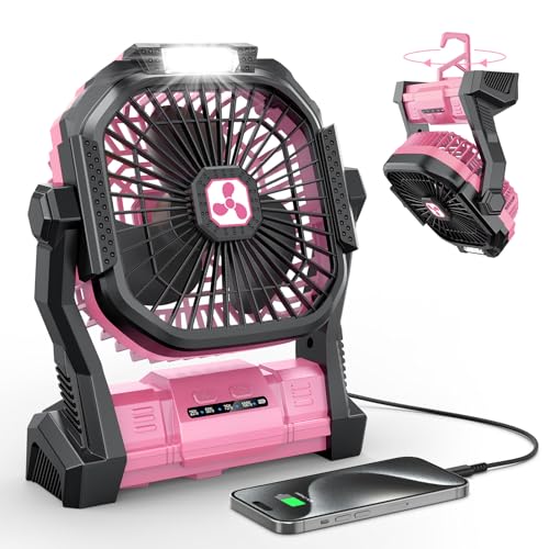 ONLYNEW Portable Fan Rechargeable 20000mAh Cordless Battery Powered Table Fan with LED Lantern Battery Operated for Camping Tent Office Beach Desk Fishing Travel Home