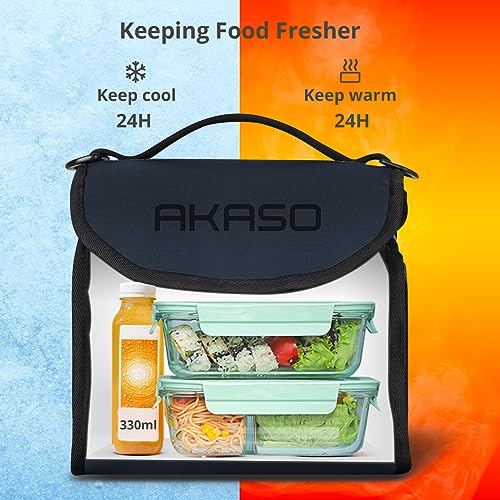 Image of AKASO Insulated Cooler Lunch Bag Packable Lunch Box 12 Can Cooler Bag with Adjustable Shoulder Strap for Office Picnic, Blue