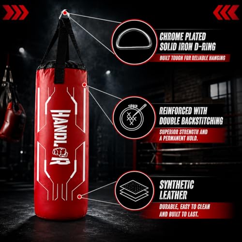 Image of Handler Synthetic Leather Unfilled Punching Bag for Boxing, MMA & Home Training - Heavy Duty Hanging Bag for Adults & Kids, Kickboxing, Karate, Taekwondo (3,4,5 ft) (Red, 5 Feet (60 Inches))