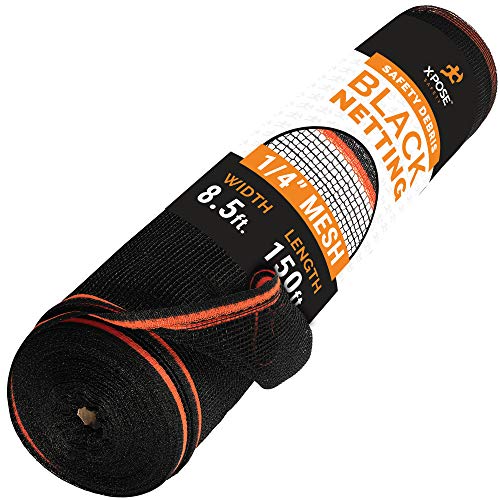 Xpose Safety Construction Safety Netting – 8.5' x 150', 1/4" Mesh Scaffold Safety Net, Temporary Material Roll, Visibility Fence, Heavy-Duty Fire Retardant, Black