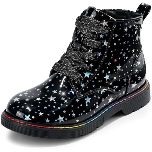 Harvest Land Girls Ankle Boots Glitter Combat Booties Zipper Lace Up Winter Dress Boots for Little Kid Big Kid Size 3