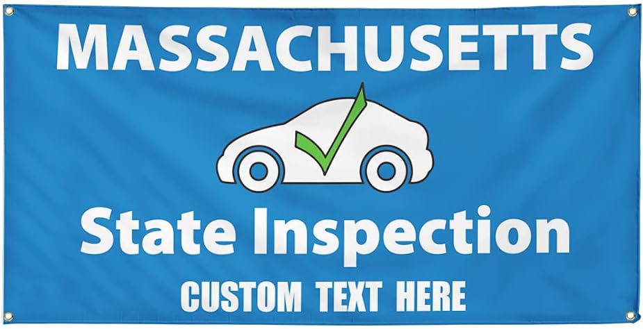 Vinyl Banner Multiple Sizes Massachusetts State Inspection Business Outdoor Weatherproof Industrial Yard Signs Blue 4 Grommets 16x40Inches