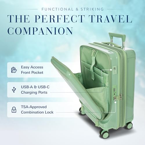 Bric's Positano 21-Inch Spinner - Luxury Carry-On Luggage With Spinner Wheels - Lightweight Suitcases Made From Durable Polycarbonate - Comes with Protective Cover and Extra Pocket - Sage Green3