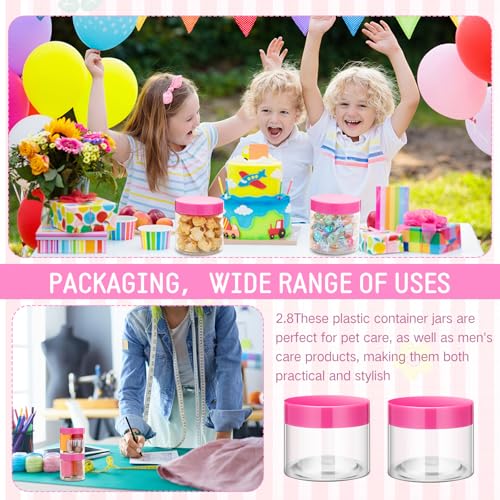 Image of Patelai 4 Pcs Plastic Jars Wide Mouth with Lids,6 Ounce,Pink