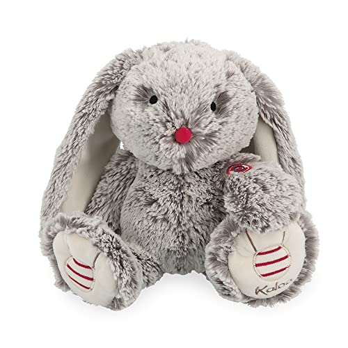 KALOO - Rouge Peluche Musicale Lapin Léo Gris Prestige 31 cm - Peluche en Fourrure Douce - Doudou Lapin Grandes Oreilles - Mélodie Toyland - Pattes Lestées...