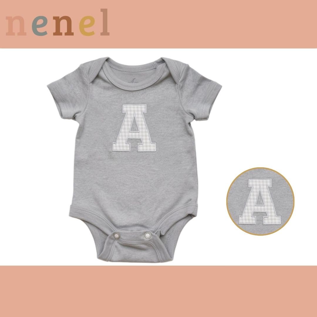 Nenel Conjunto Bebé 3 piezas personalizado – Body, gorro y oso para neonatos con nombre e inicial – Set nacimiento 3 piezas body, gorrito y peluche – Regalo recién nacidos - Manga corta