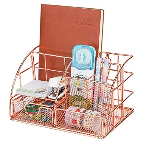 Mesh Desk Organizer Multifunctional Metal Pen Holder Desktop Supplies Storage for Office Home School Black Cover