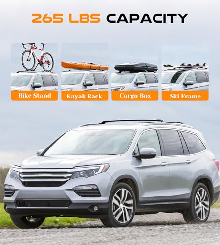 Image of Aluminum Roof Rack Cross Bars with Lock Fit for 2016-2022 Honda Pilot with Side Rails, 330lbs Crossbars Anti-Wobble & Wind Noise Reduction Heavy Duty Cargo Carrier Accessories