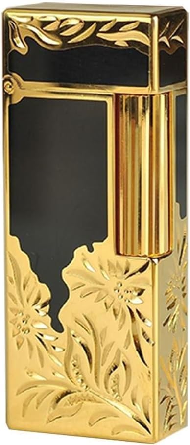 Pure Hand-Carved Butane Inflatable Lighter Portable Metal Side Pulley Ignition Soft Flame Adjustable Size refillable Gold Plating Lighter