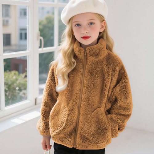 Girls Winter Fleece Jacket Zip Up Warm Sherpa Coats with Pockets Fuzzy Outerwear Jackets Fluffy Tween Girl Clothes2