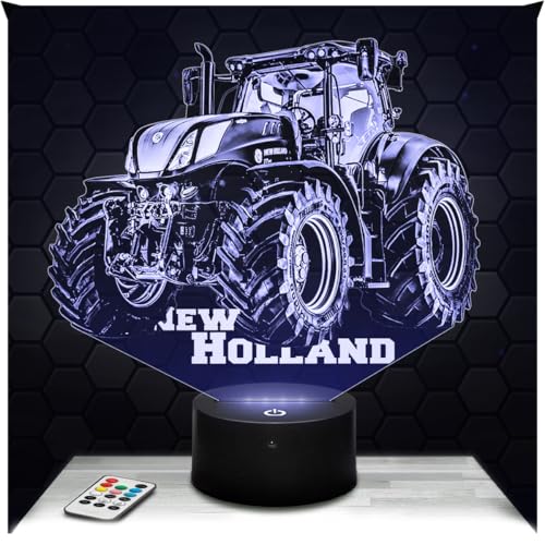 Lampephoto.fr - N. Holland Traktor 3D Lampe, Touch Nachtlicht, Landwirt Geschenk, 3D Led Illusion Geschenkidee Weihnachten Geburtstag Junge, Dekoration Kinder und Erwachsenenzimmer TOP